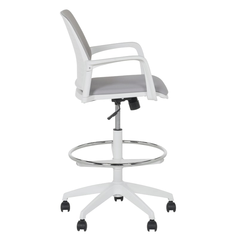 Висок работен стол Carmen 7556 W бяла рамка-светлосив